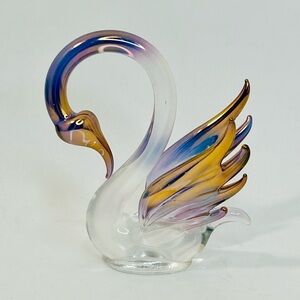 Hand Blown Glass Swan by Kevin Prochaska Made of Borosilicate Crystal & 24k Gold